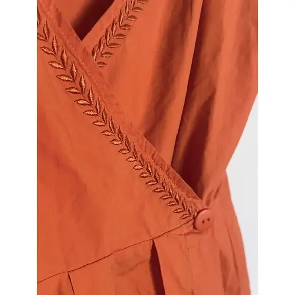 CECILIE COPENHAGEN anthropologie orange cotton Lonni poplin wrap midi dress - Picture 6 of 14